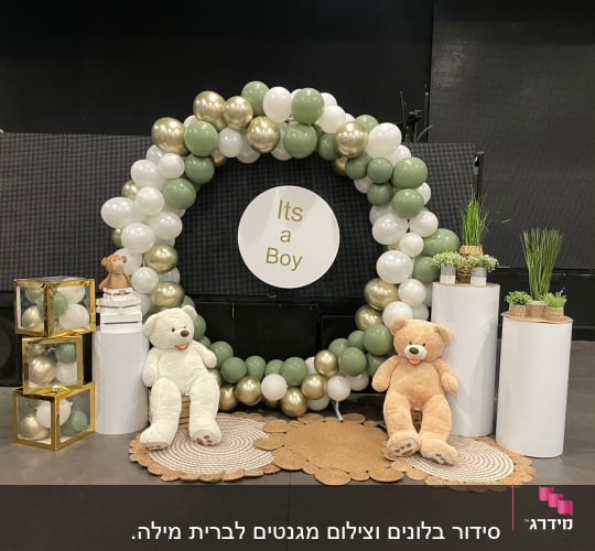 קישוטי בלונים ודובי לאירוע לידה